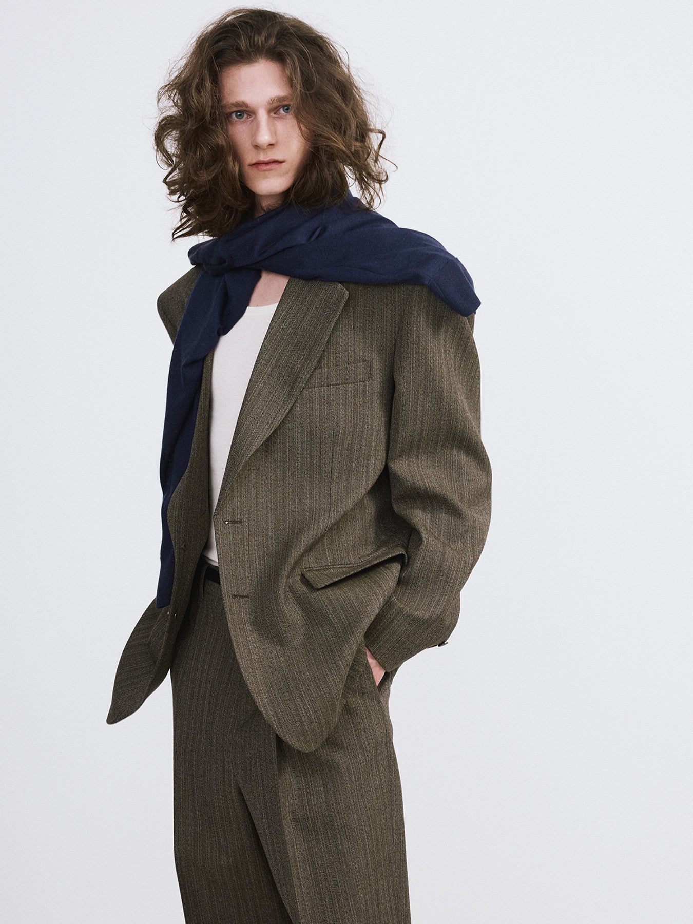 Broken Harringbone Suit Jacket (Dark Khaki)