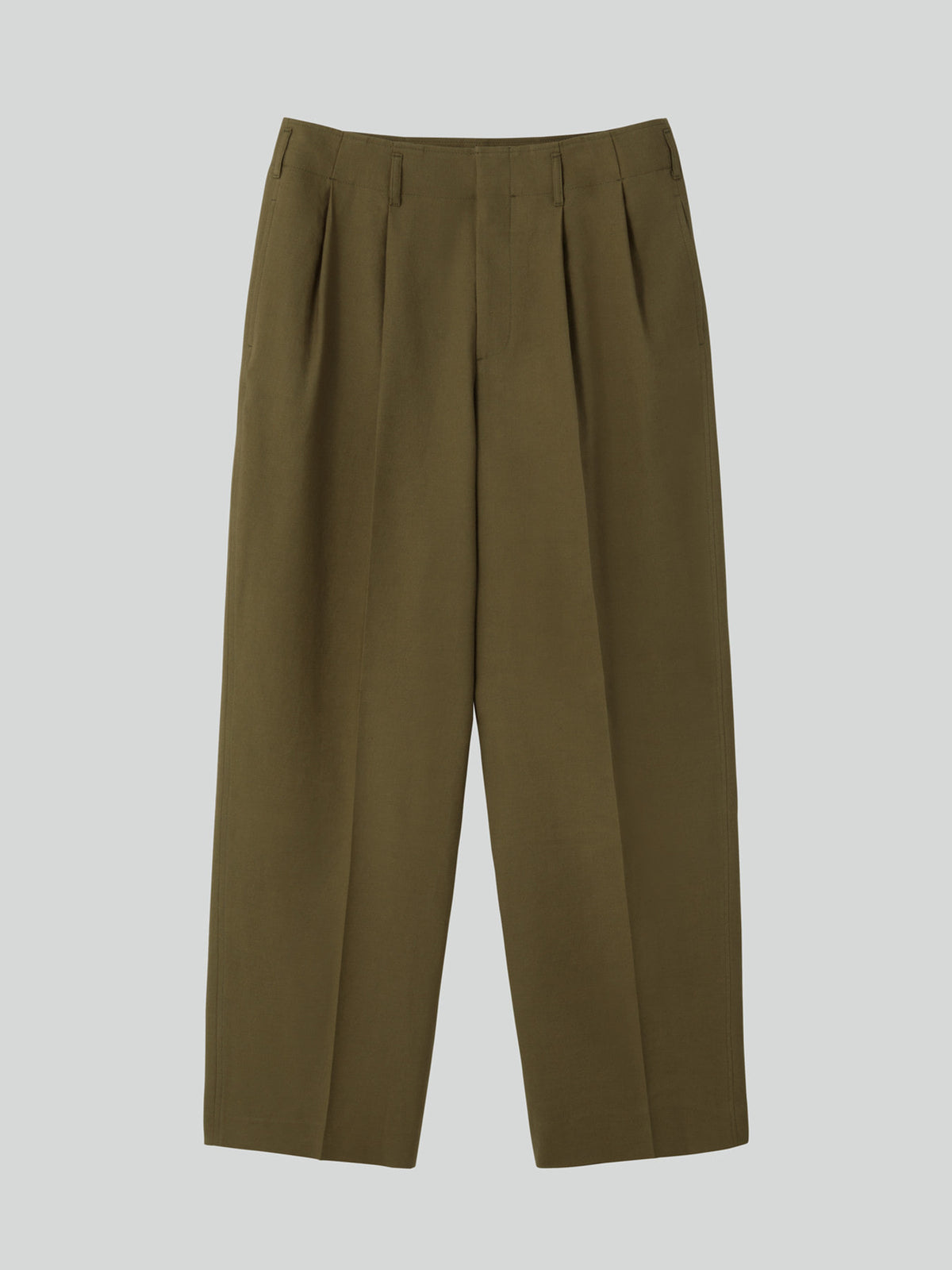 Linen Blend Pleated Pants (Khaki)