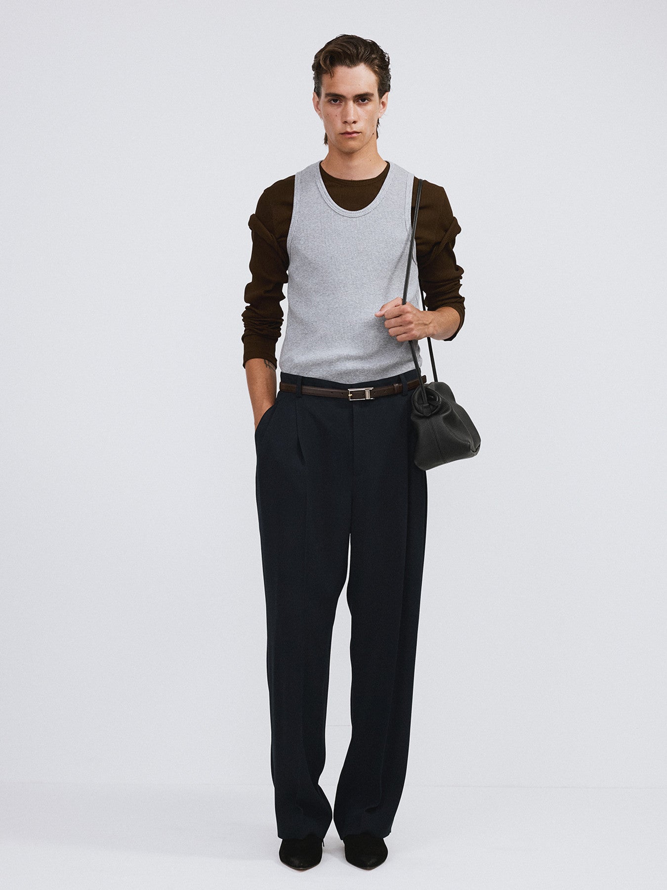 Ribbed Jersey Long-Sleeve Top (Khaki Brown)
