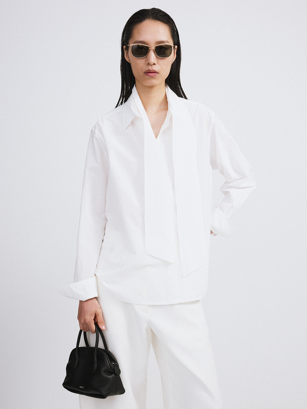 Detachable Scarf Cotton Shirt (Off White)