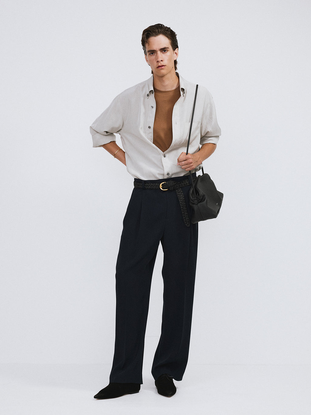 Wrinkled Fluid Shirt (Light Taupe)