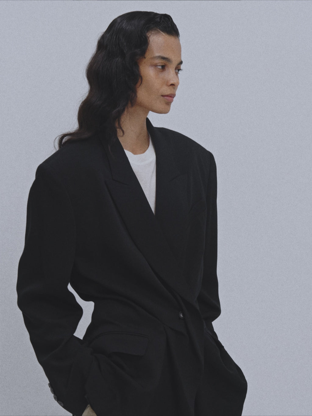 Draped Detail Tailored Jacket (Black)