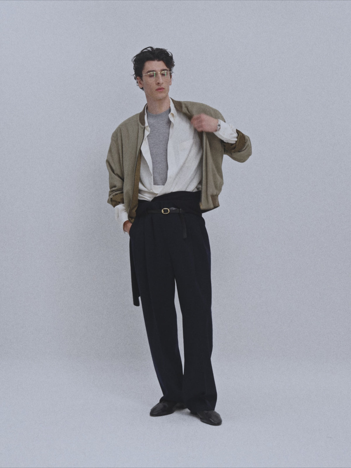 Wide Shoulder Fluid Jumper (Greyish Khaki)