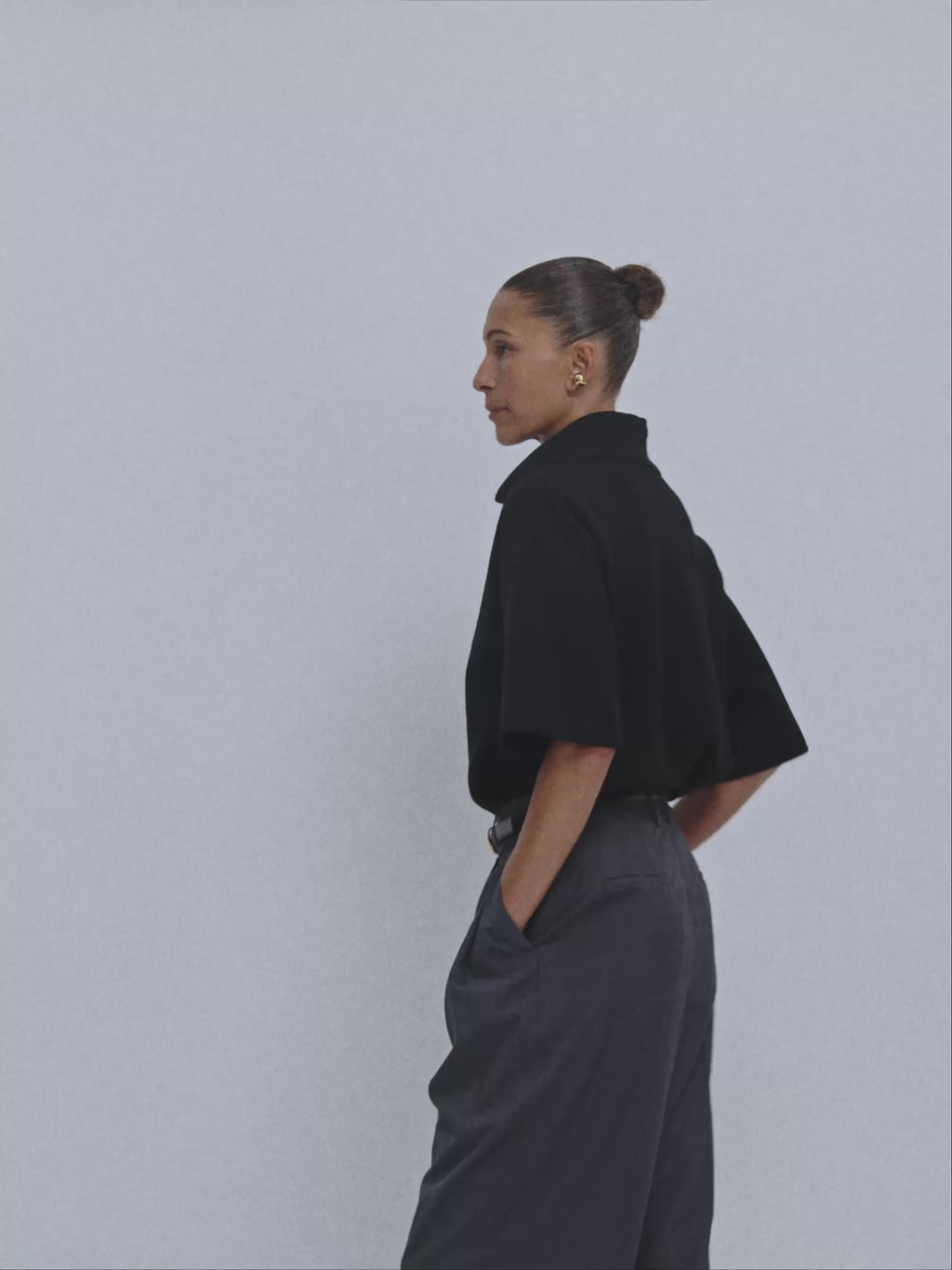 Scarf Neck Wool Jersey Top (Black)