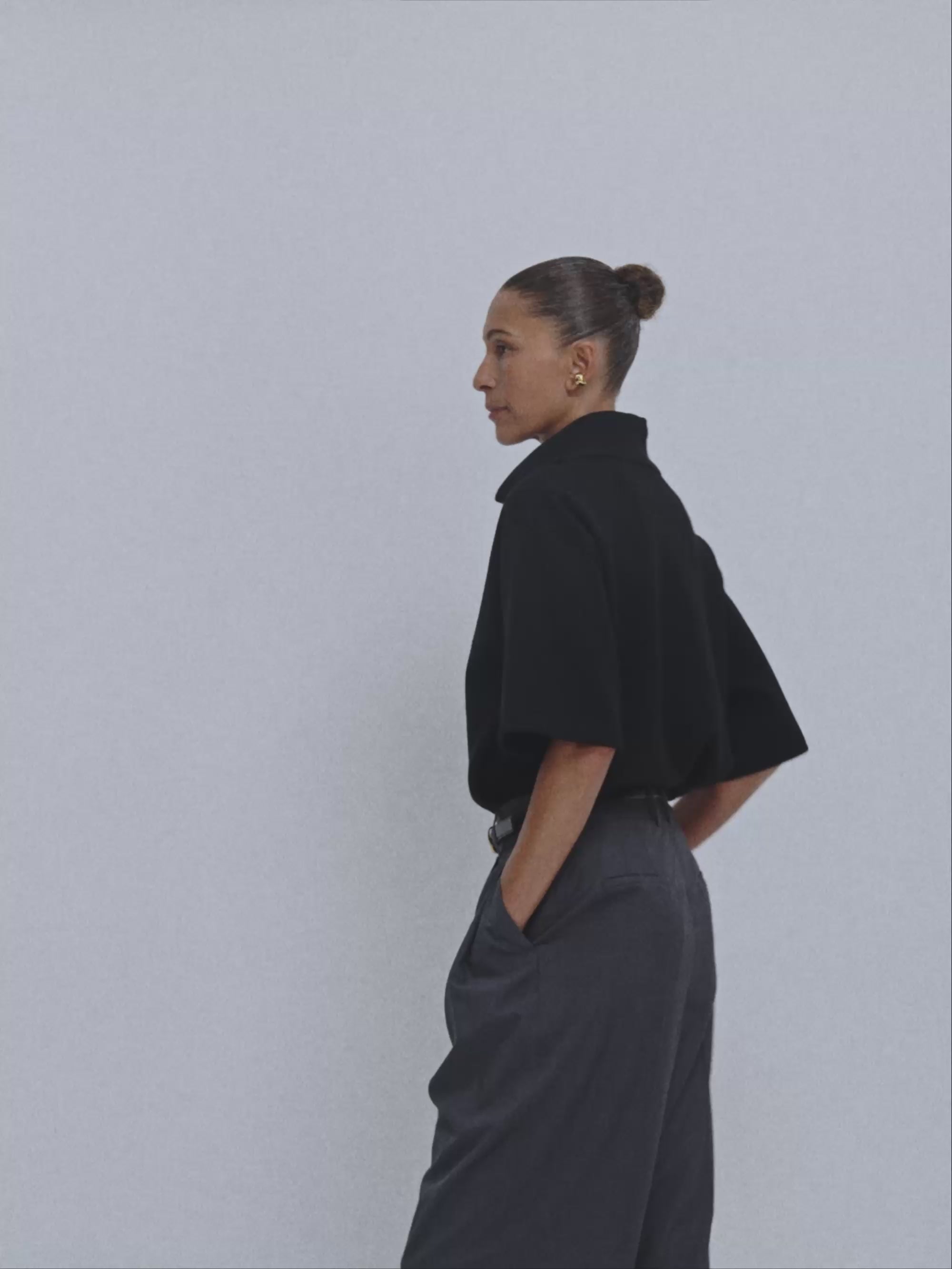 Scarf Neck Wool Jersey Top (Black)