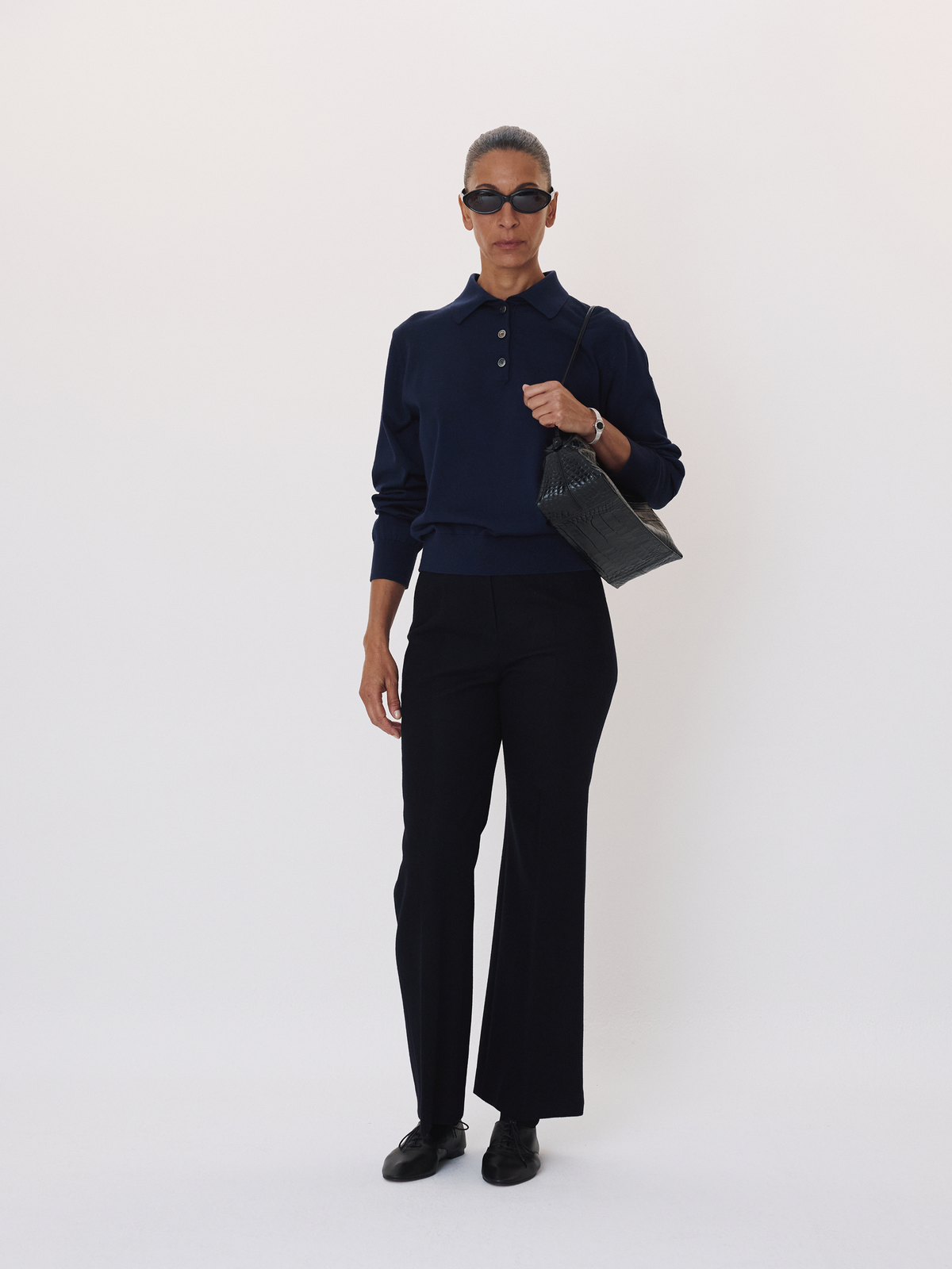 Classic Wool Polo Knit Top (Ink Navy)